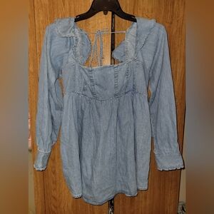Free people NWOT Lou Jean denim mini dress with ruffles women's size M
